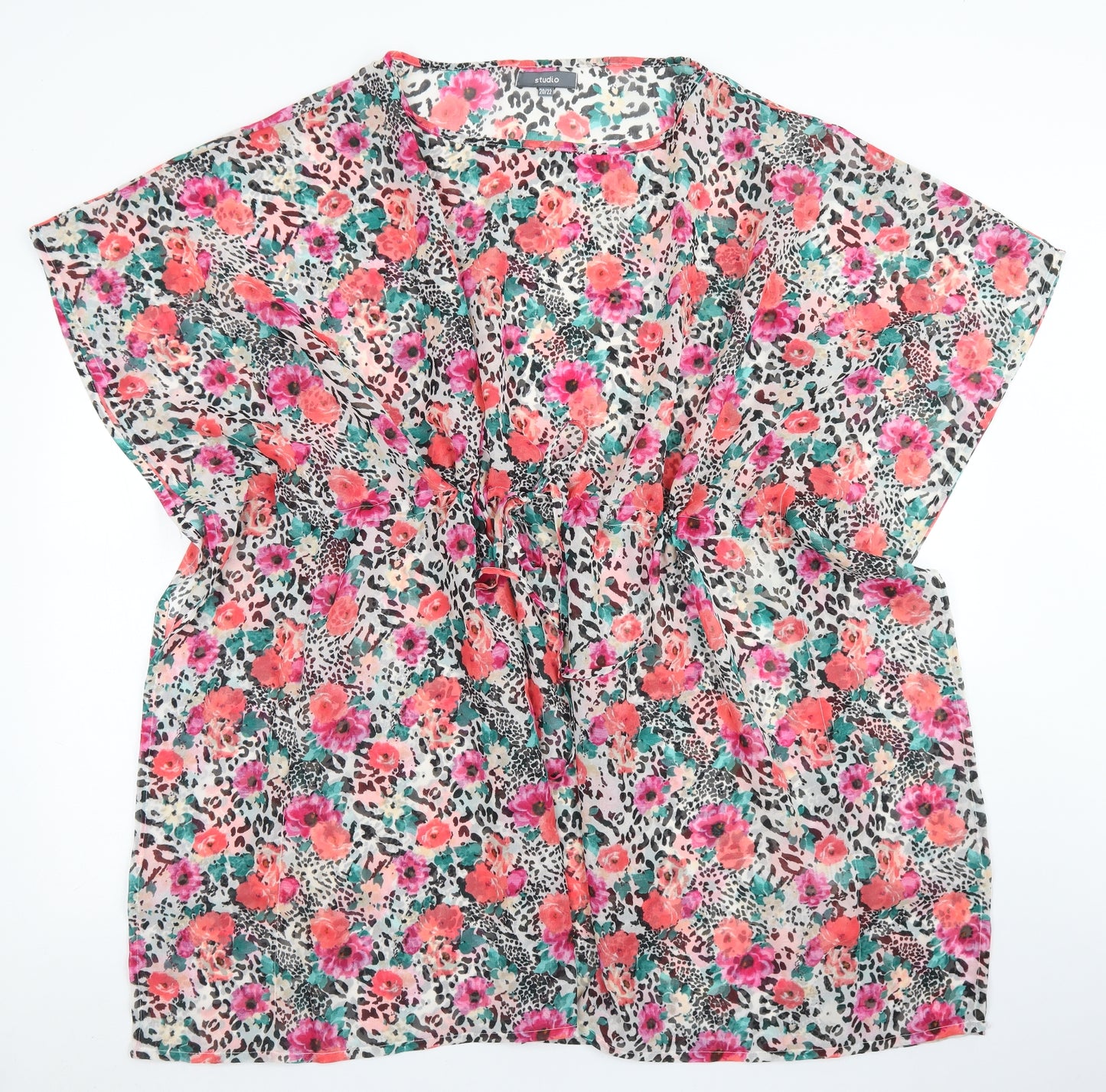 Studio Womens Pink Floral Polyester Kaftan  Size 20  Round Neck  - Beachwear