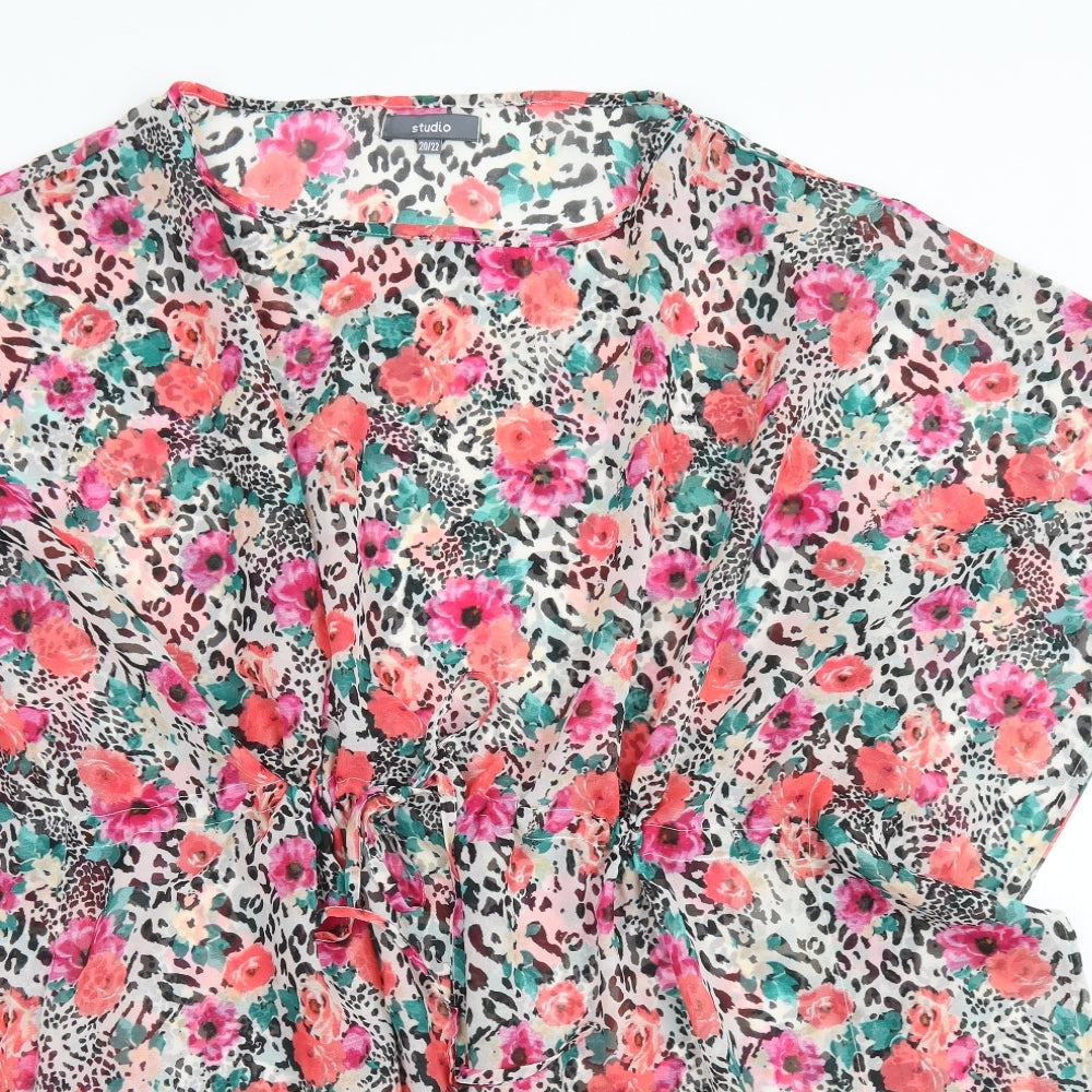 Studio Womens Pink Floral Polyester Kaftan  Size 20  Round Neck  - Beachwear