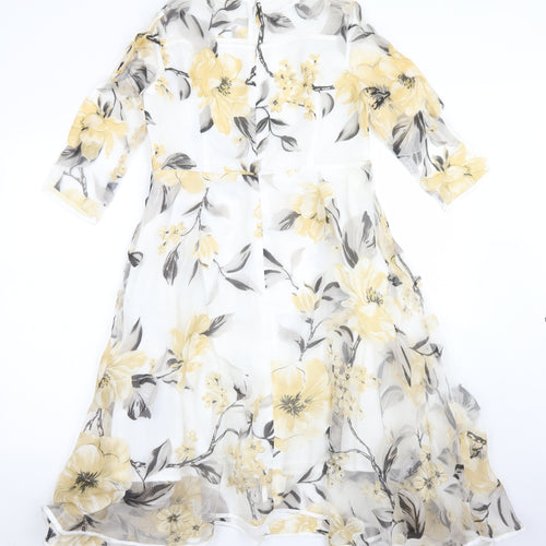 HX Womens Clear Floral Polyester Fit & Flare  Size L  Round Neck Zip
