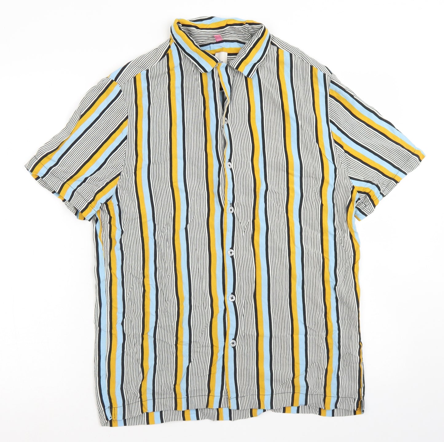 River Island Mens Blue Striped Viscose  Button-Up Size M Collared Button
