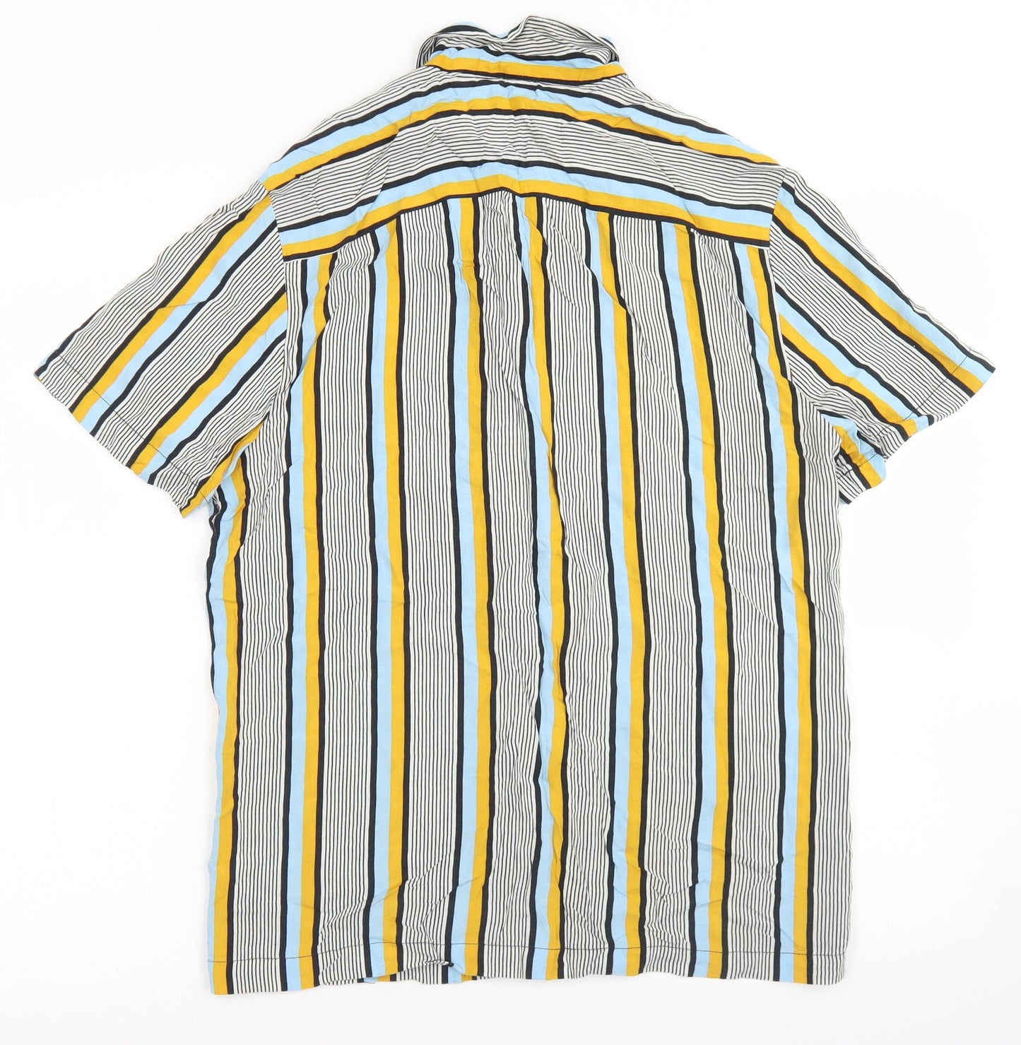 River Island Mens Blue Striped Viscose  Button-Up Size M Collared Button