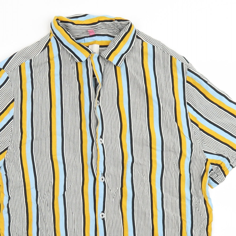 River Island Mens Blue Striped Viscose  Button-Up Size M Collared Button
