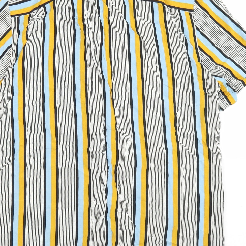 River Island Mens Blue Striped Viscose  Button-Up Size M Collared Button