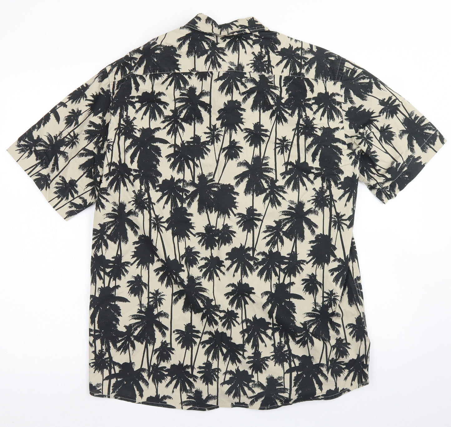 H&M Mens Brown Floral Cotton  Button-Up Size M Collared Button - Palm Tree Print