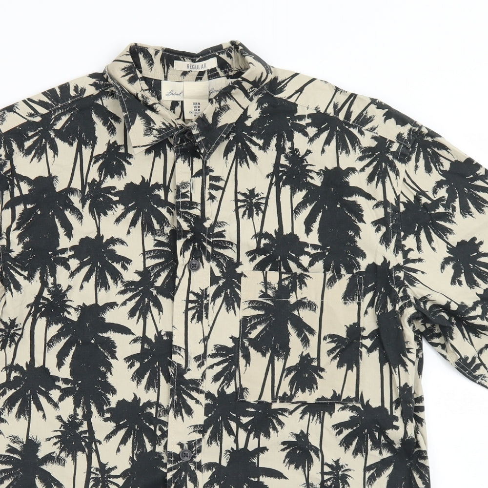 H&M Mens Brown Floral Cotton  Button-Up Size M Collared Button - Palm Tree Print