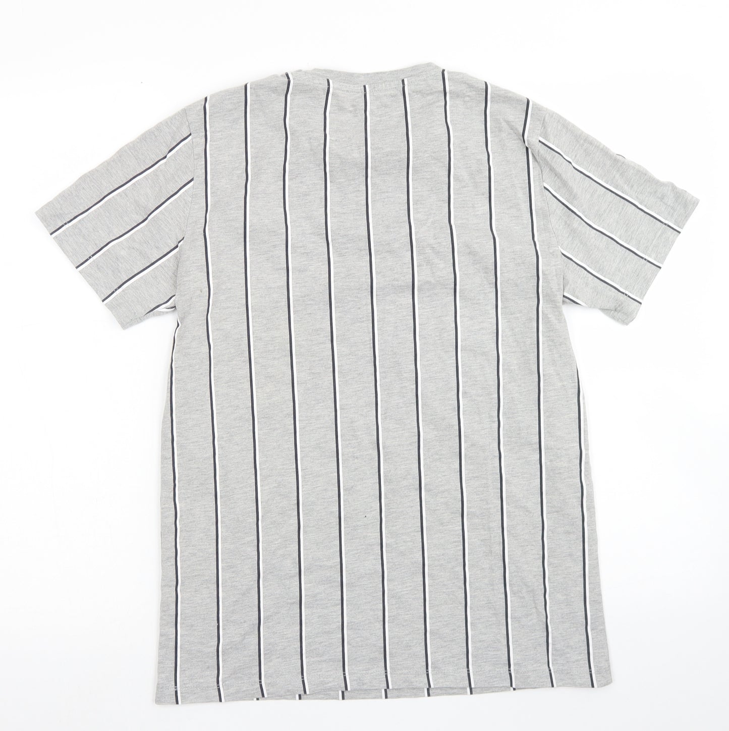 George Mens Grey Striped Cotton  T-Shirt Size S Crew Neck