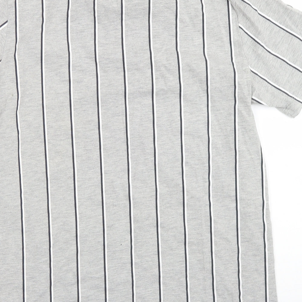 George Mens Grey Striped Cotton  T-Shirt Size S Crew Neck