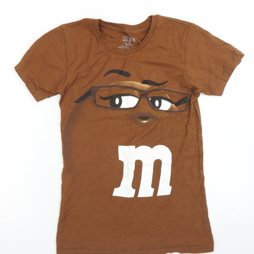 M&M's Womens Brown  Cotton Basic T-Shirt Size XS Crew Neck