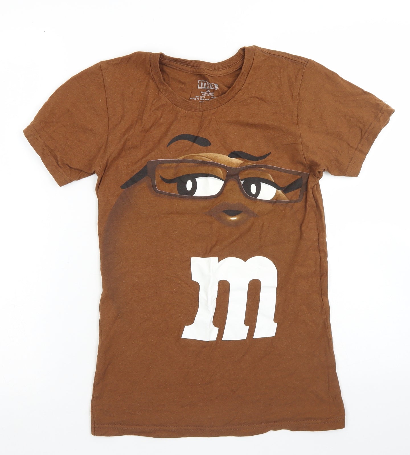 M&M's Womens Brown  Cotton Basic T-Shirt Size XS Crew Neck