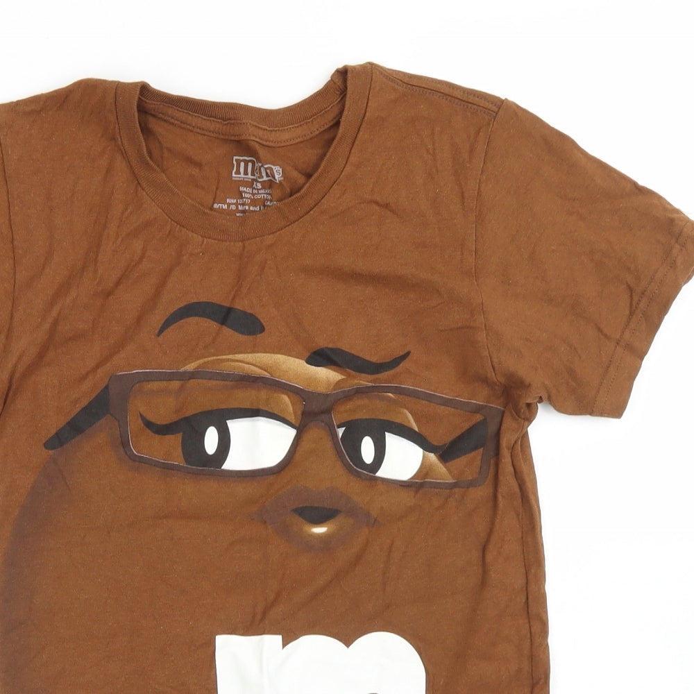 M&M's Womens Brown  Cotton Basic T-Shirt Size XS Crew Neck