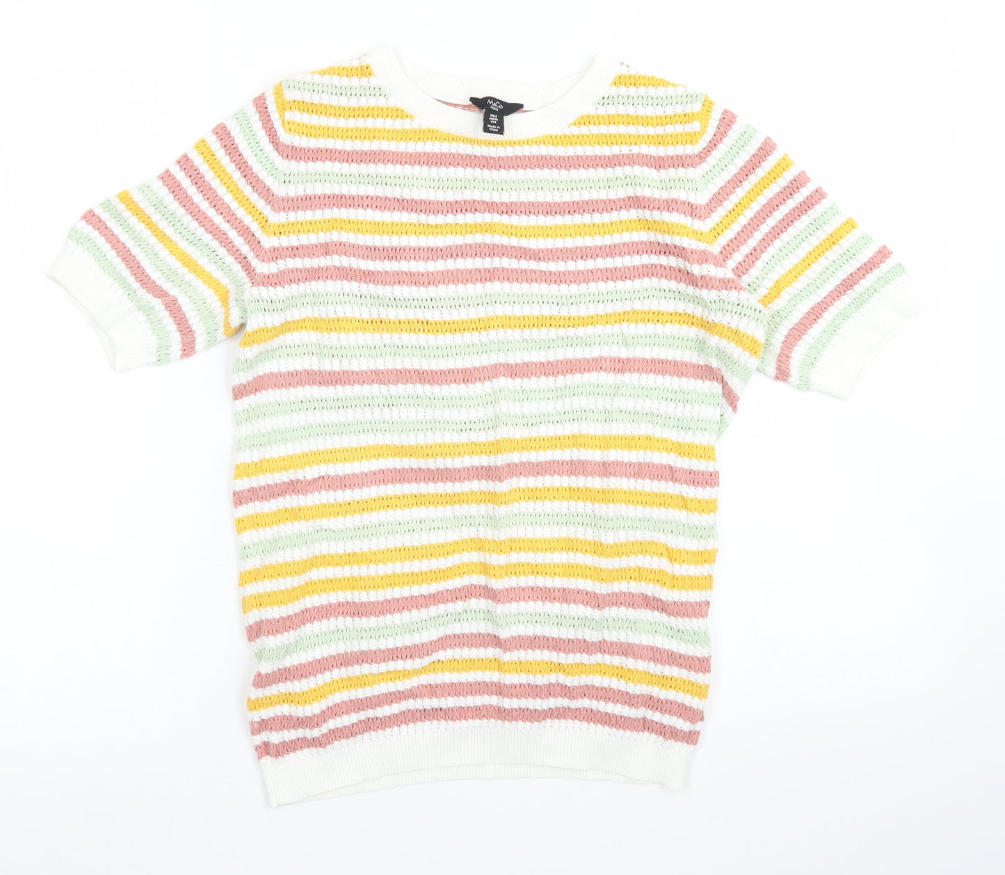 M&Co Womens Pink Crew Neck Striped Cotton Pullover Jumper Size 12