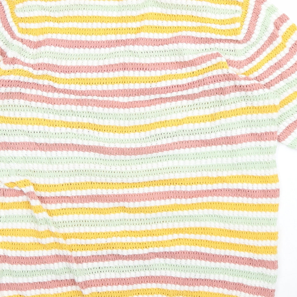 M&Co Womens Pink Crew Neck Striped Cotton Pullover Jumper Size 12