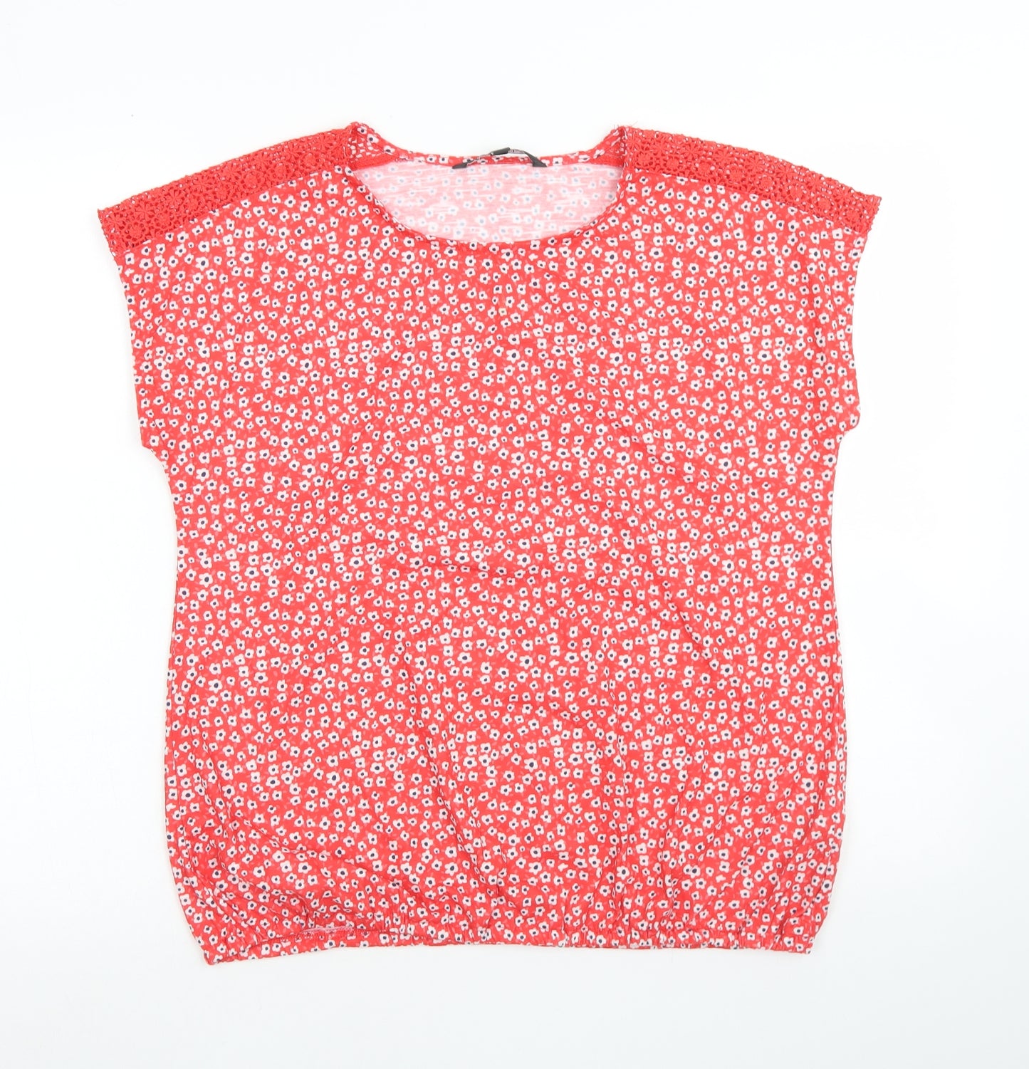 Bonmarché Womens Red Floral Polyester Basic Blouse Size 12 Round Neck