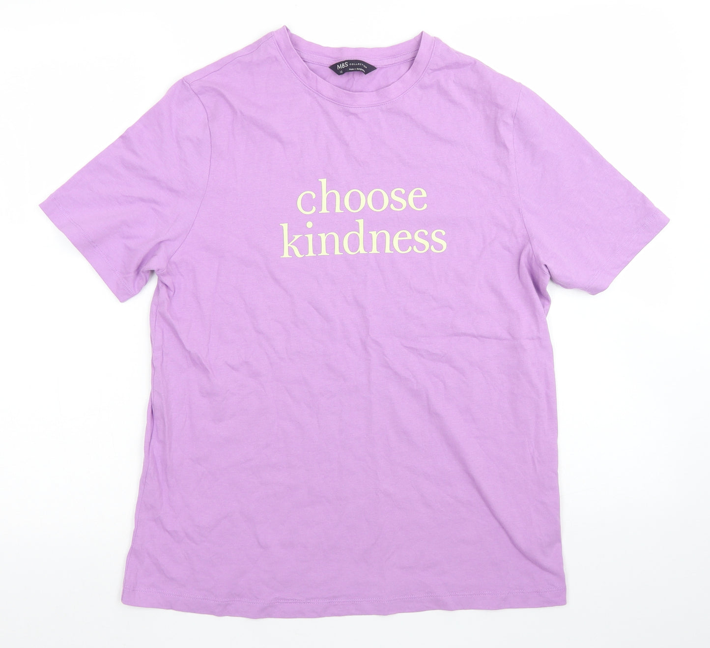 M&S Collection Womens Purple  Cotton Basic T-Shirt Size 12 Crew Neck