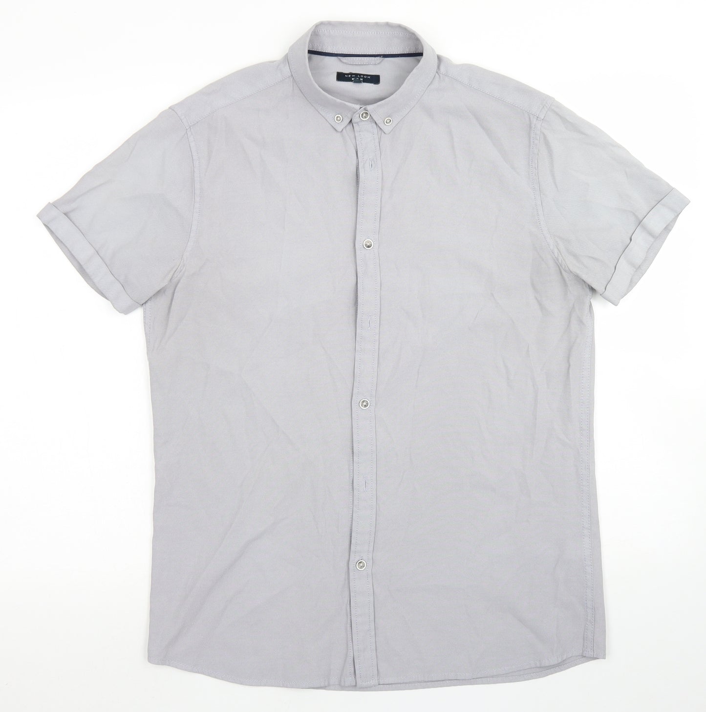 New Look Mens Grey  Polyester  Button-Up Size M Collared Button