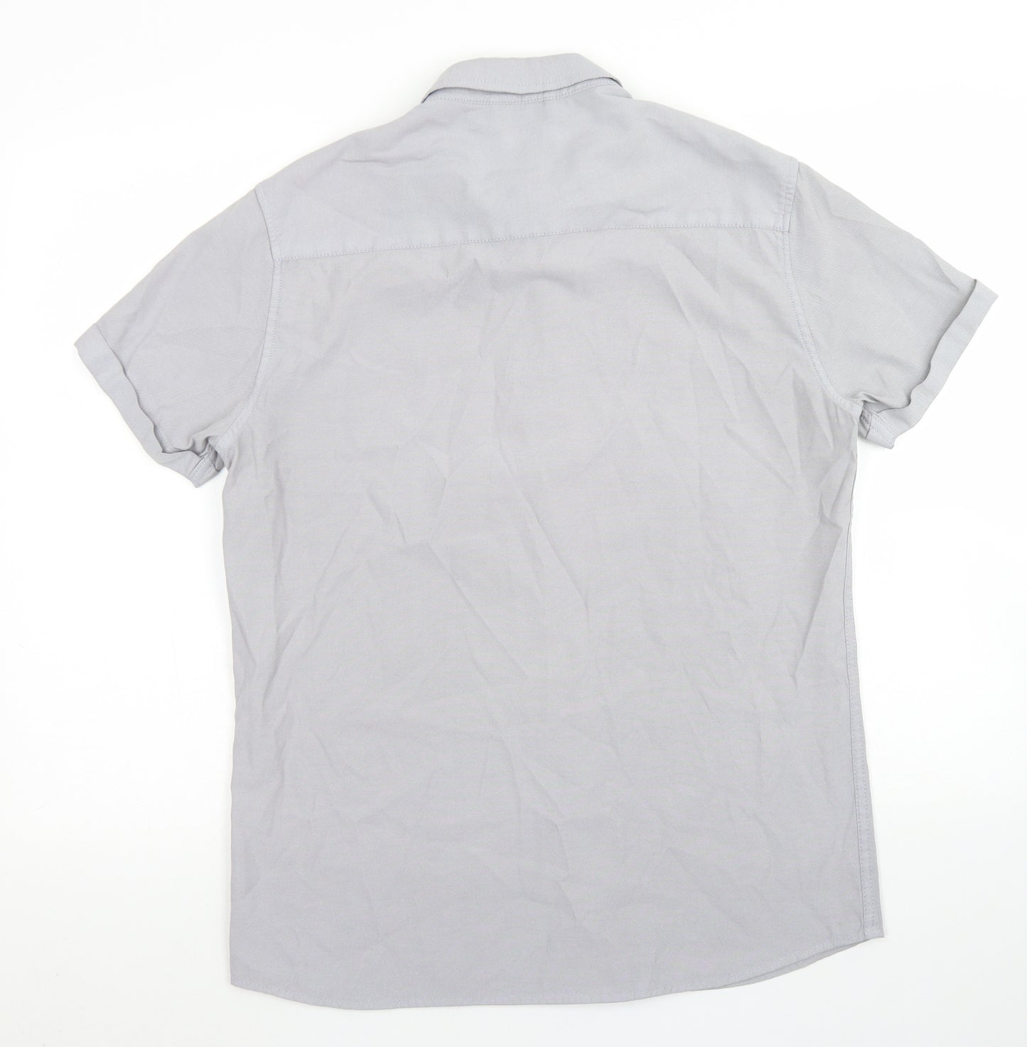 New Look Mens Grey  Polyester  Button-Up Size M Collared Button