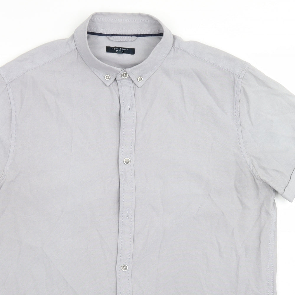 New Look Mens Grey  Polyester  Button-Up Size M Collared Button