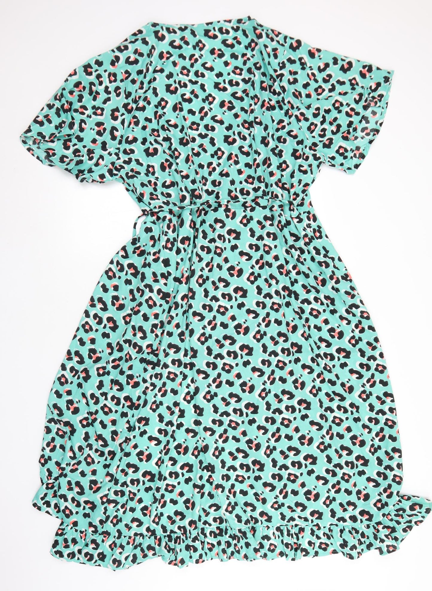 Be You Womens Green Animal Print Polyester Wrap Dress  Size 24  V-Neck Tie