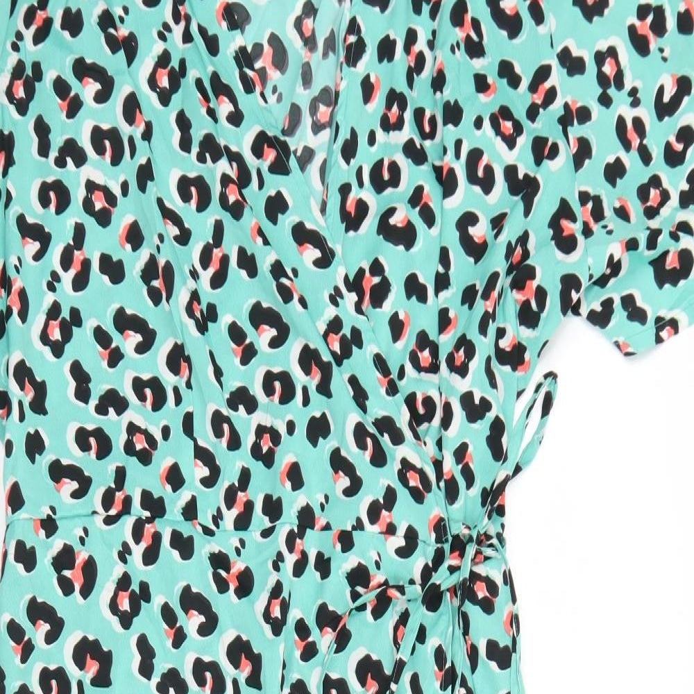 Be You Womens Green Animal Print Polyester Wrap Dress  Size 24  V-Neck Tie
