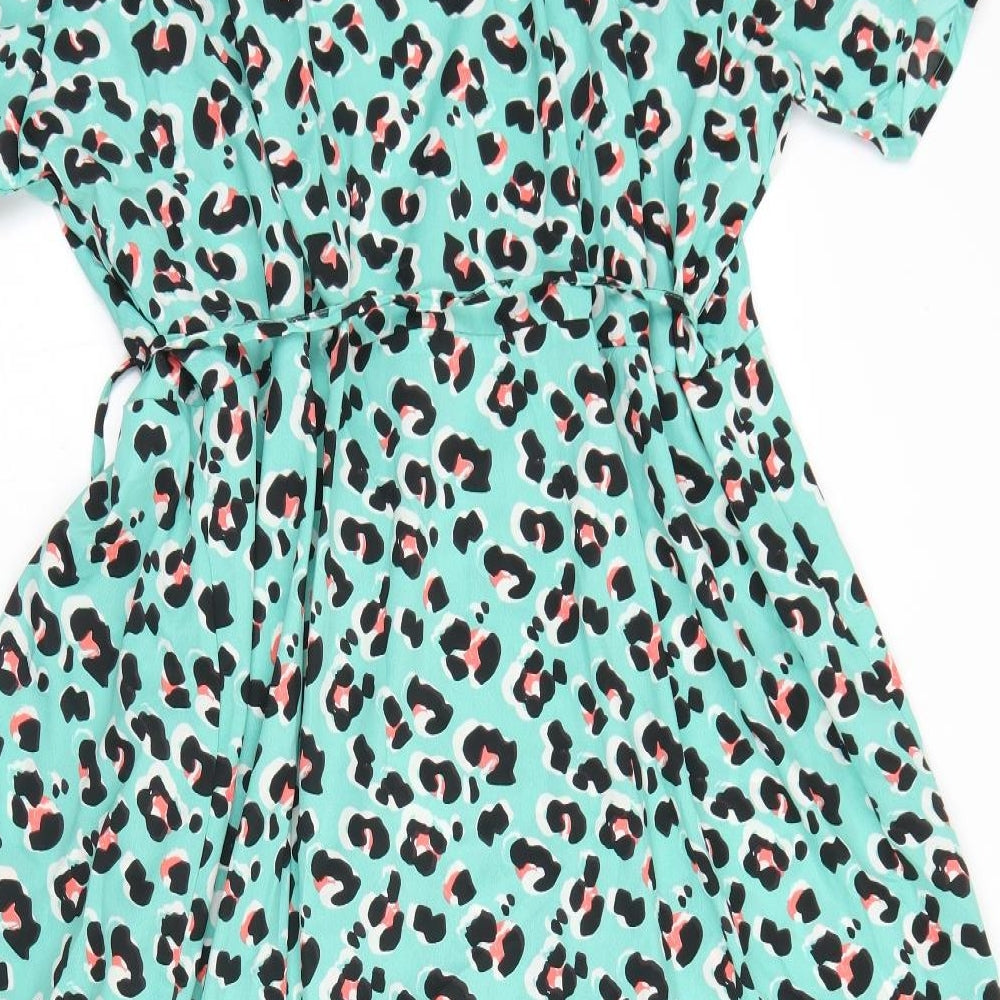 Be You Womens Green Animal Print Polyester Wrap Dress  Size 24  V-Neck Tie