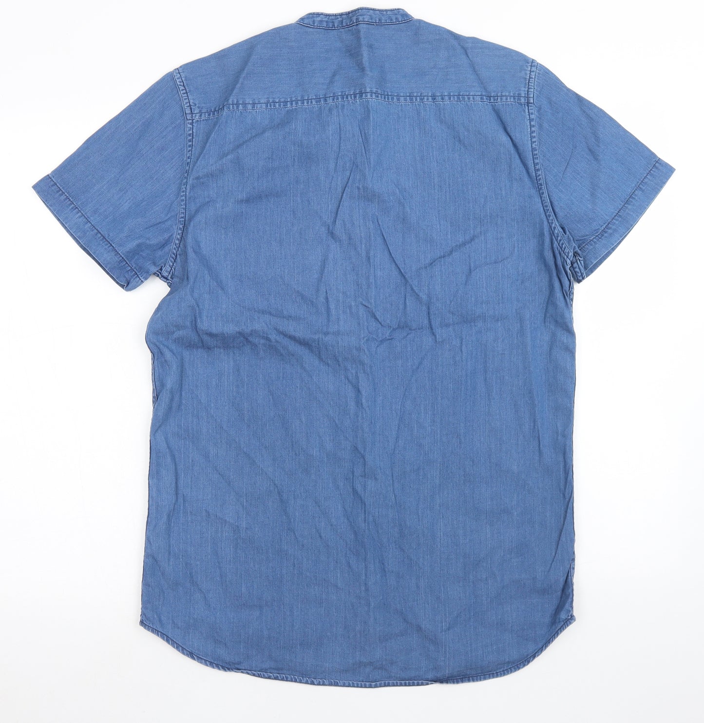 New Look Mens Blue  Cotton  Button-Up Size M Round Neck Button - Chest Pocket