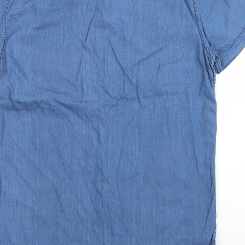 New Look Mens Blue  Cotton  Button-Up Size M Round Neck Button - Chest Pocket