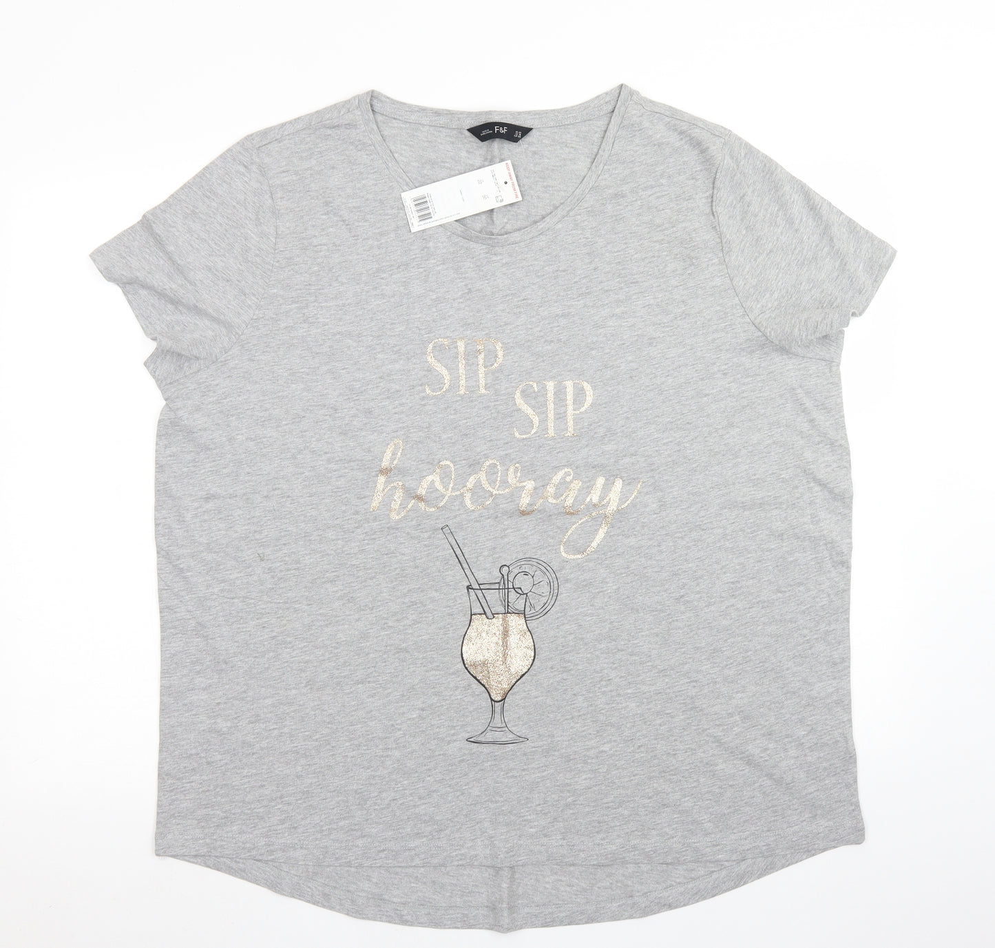 F&F Womens Grey  Cotton Basic T-Shirt Size 22 Crew Neck