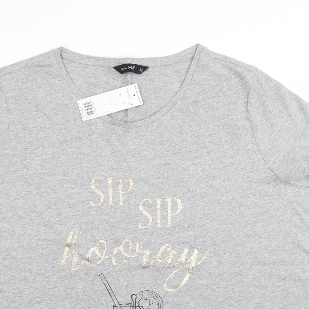 F&F Womens Grey  Cotton Basic T-Shirt Size 22 Crew Neck