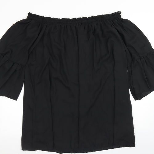 Zanzea Womens Black  Polyester Basic Blouse Size 3XL Off the Shoulder - Bell Sleeve