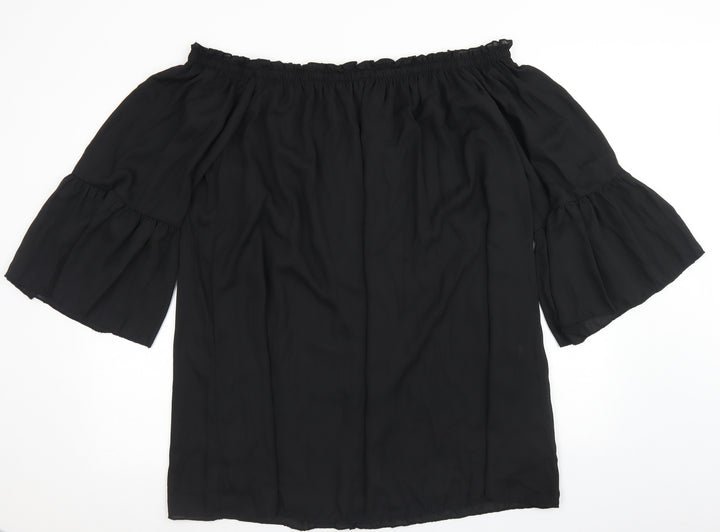 Zanzea Womens Black Polyester Basic Blouse Size 3XL Off the Shoulder - Bell Sleeve