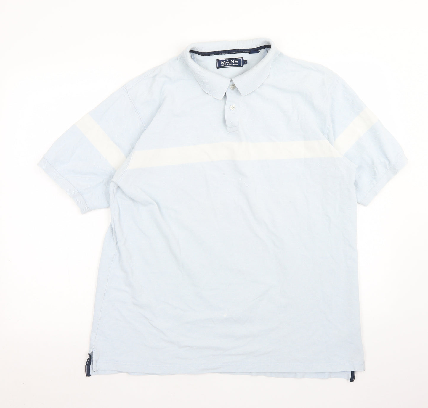 Maine Mens Blue Colourblock Cotton  Polo Size L Collared Button