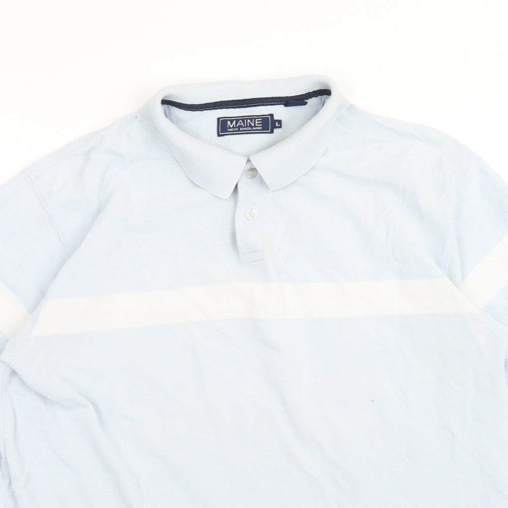 Maine Mens Blue Colourblock Cotton  Polo Size L Collared Button