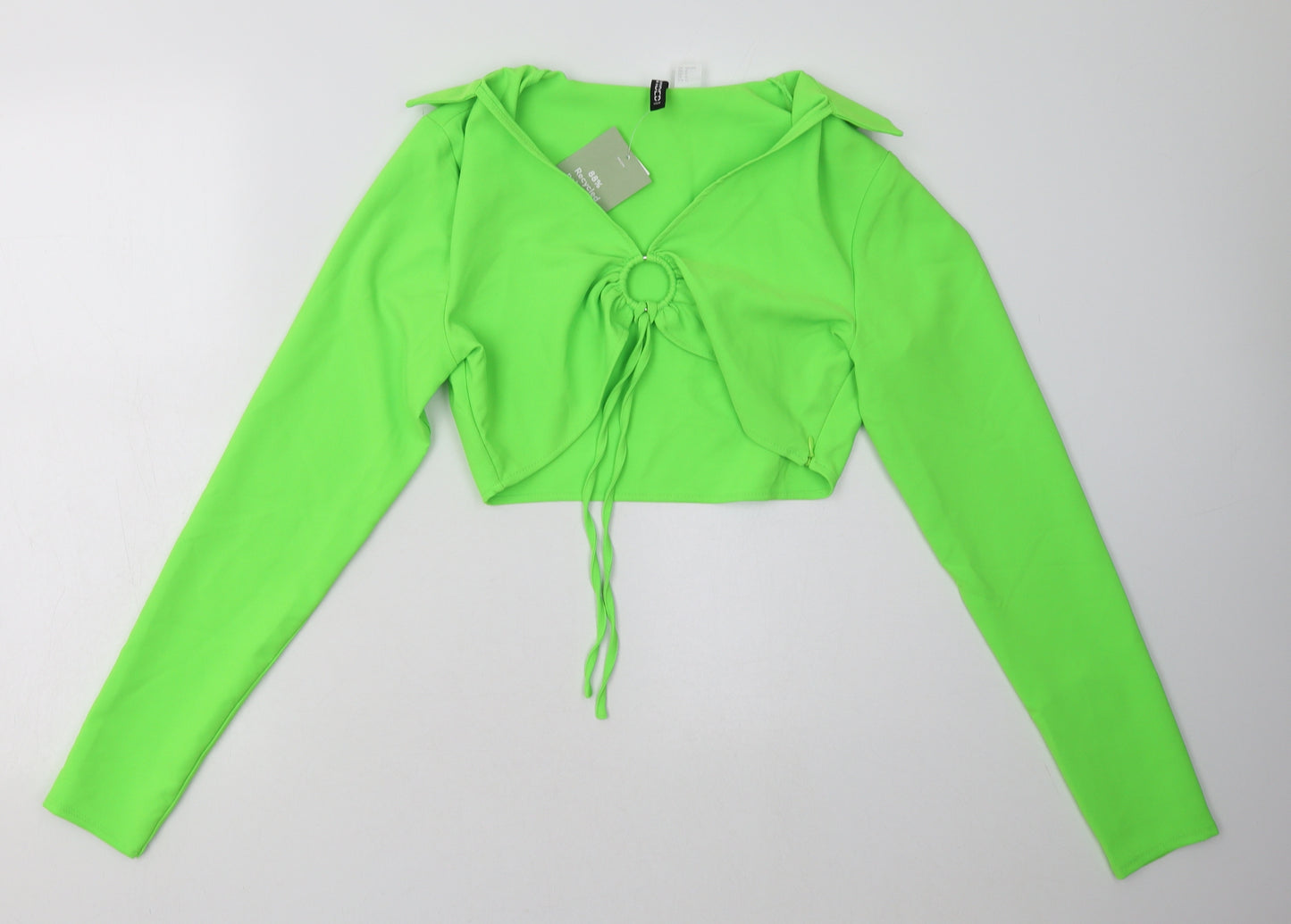 H&M Womens Green  Polyester Cropped Blouse Size M V-Neck
