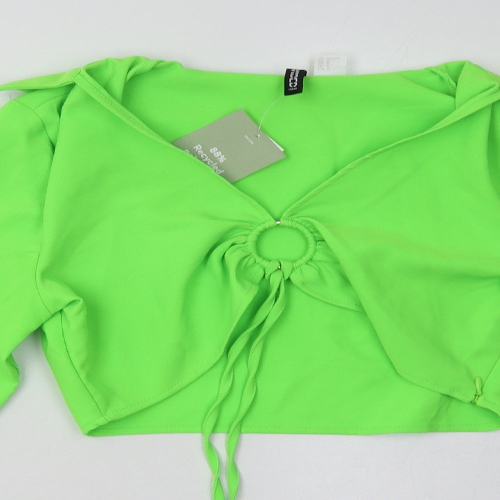 H&M Womens Green  Polyester Cropped Blouse Size M V-Neck