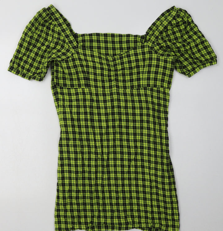 Noisy may Womens Yellow Check Cotton Bodycon Size L Off the Shoulder Pullover