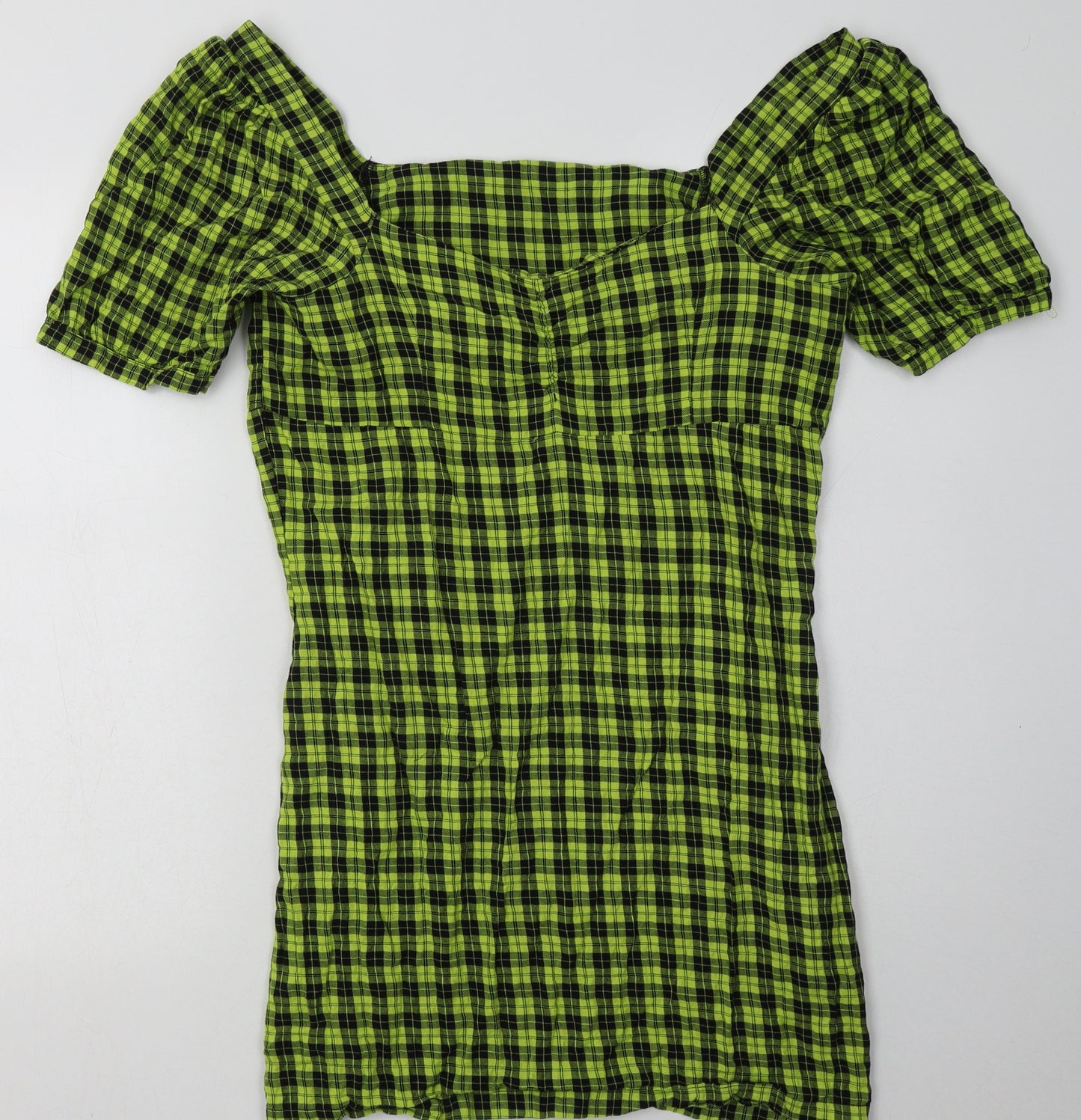 Noisy may Womens Yellow Check Cotton Bodycon  Size L  Off the Shoulder Pullover