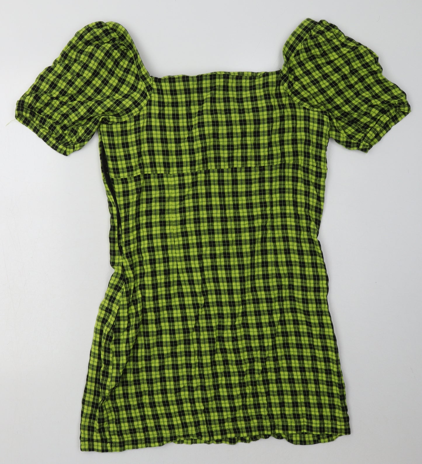Noisy may Womens Yellow Check Cotton Bodycon  Size L  Off the Shoulder Pullover