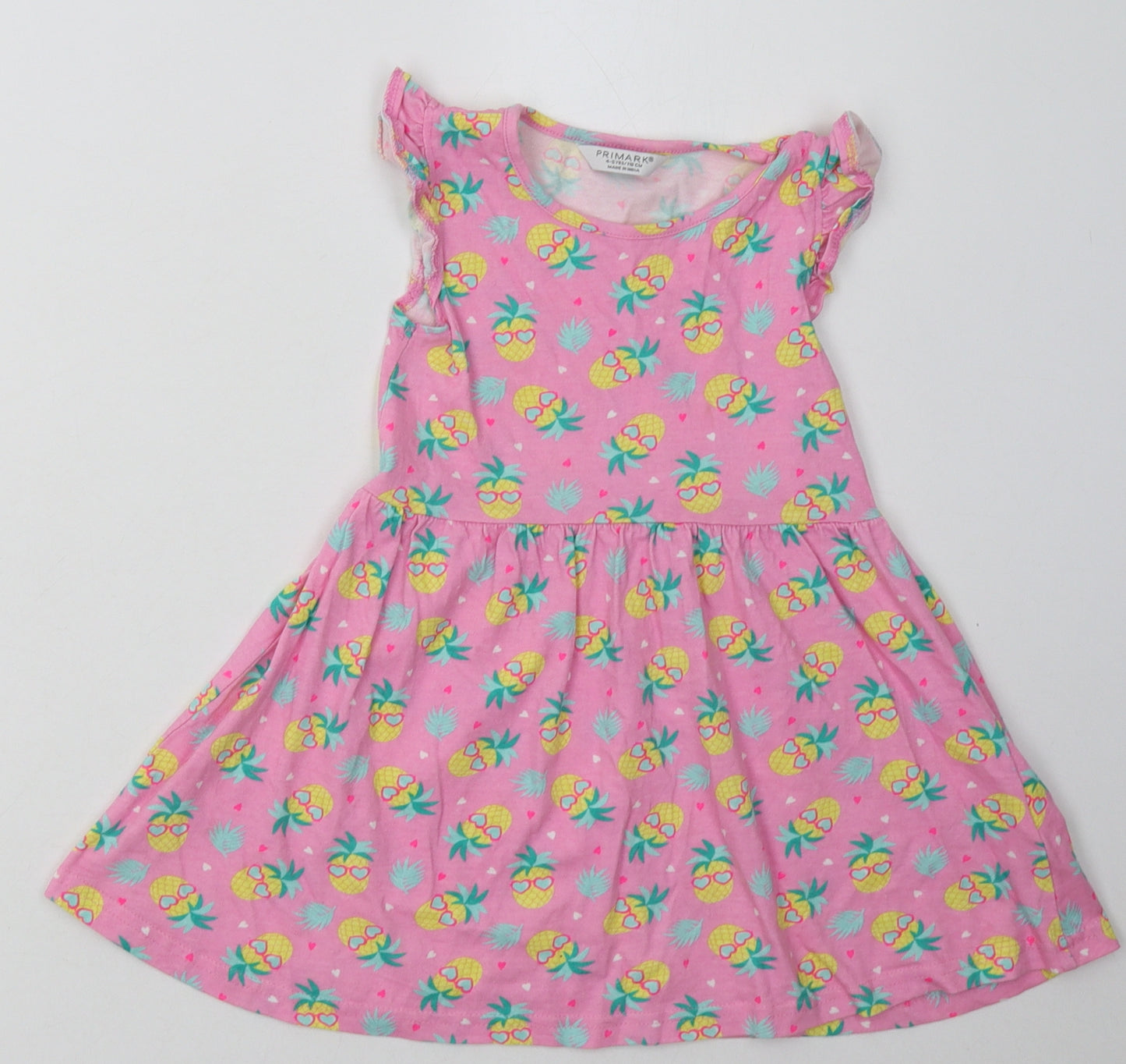 Primark Girls Pink Geometric Cotton A-Line  Size 4-5 Years  Crew Neck Pullover - Pineapple Print