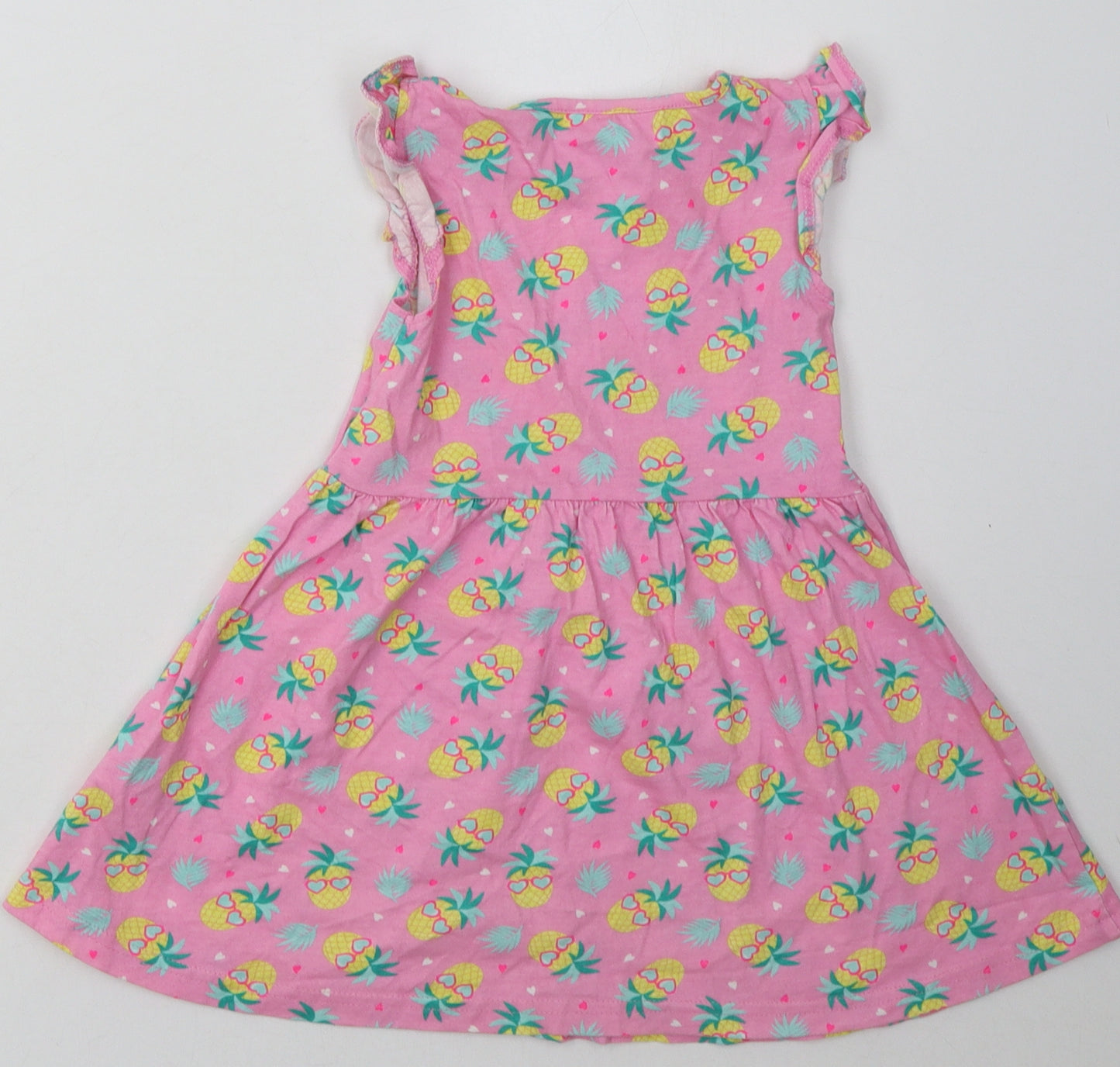 Primark Girls Pink Geometric Cotton A-Line  Size 4-5 Years  Crew Neck Pullover - Pineapple Print