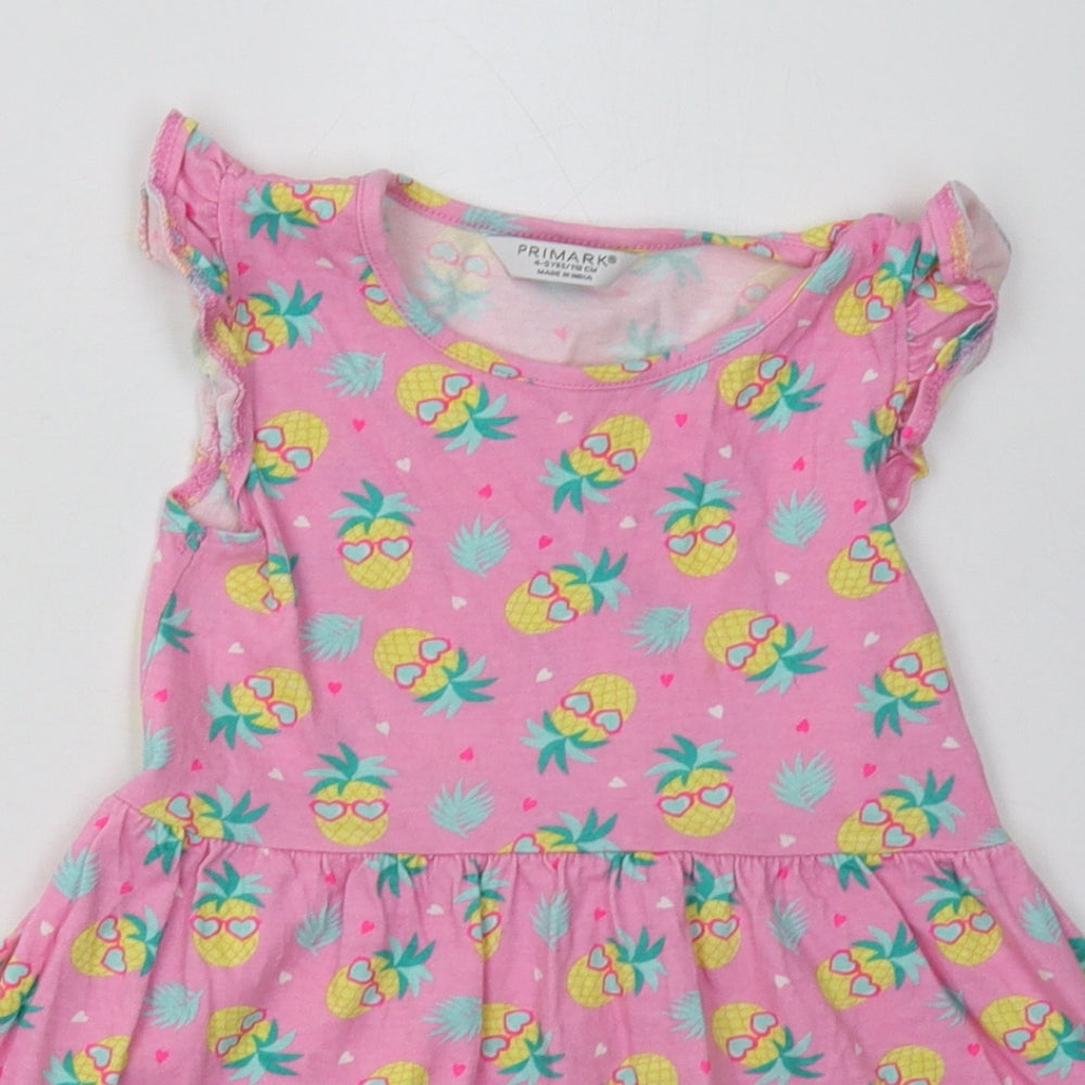 Primark Girls Pink Geometric Cotton A-Line  Size 4-5 Years  Crew Neck Pullover - Pineapple Print