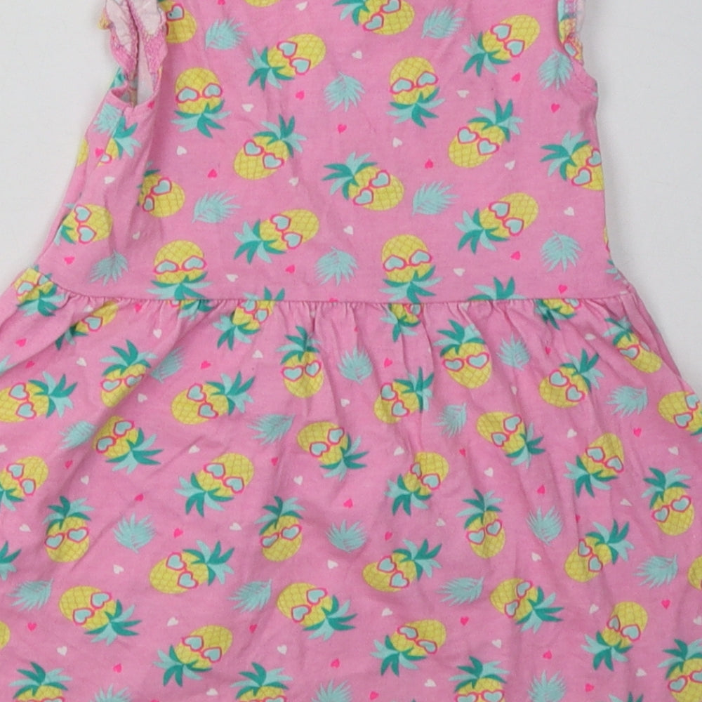 Primark Girls Pink Geometric Cotton A-Line  Size 4-5 Years  Crew Neck Pullover - Pineapple Print
