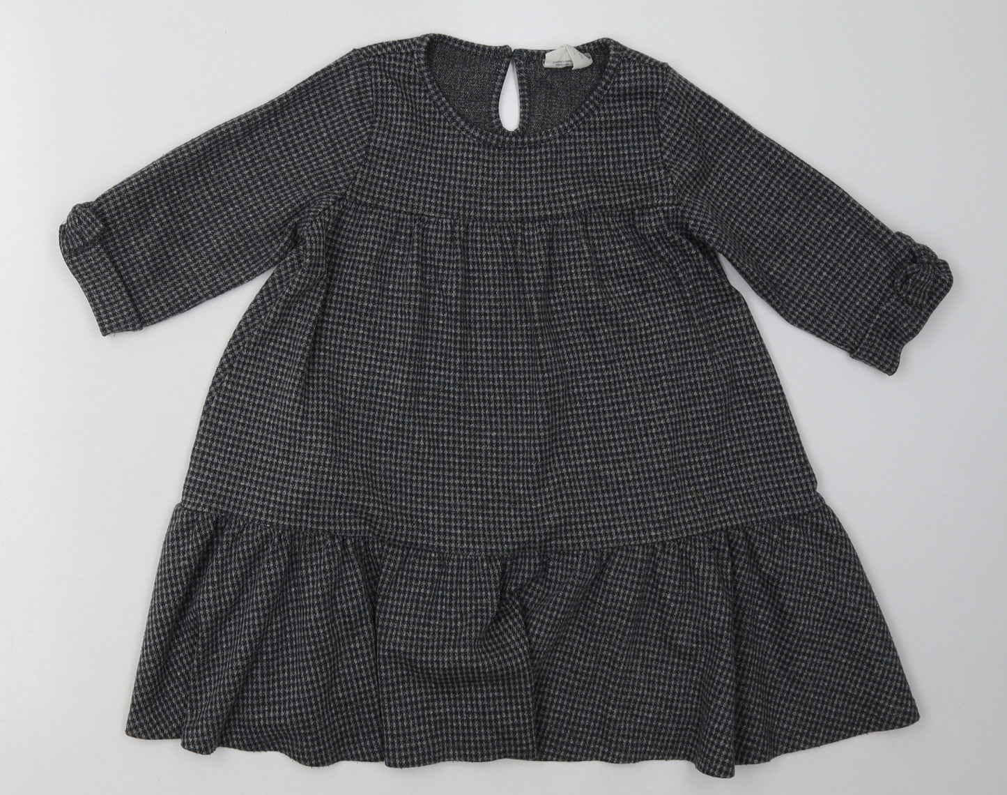 Topolino Girls Grey Geometric Polyester A-Line  Size 6 Years  Crew Neck Button