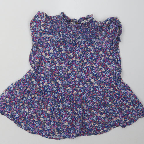 NEXT Girls Blue Floral Viscose A-Line  Size 4 Years  Crew Neck Button