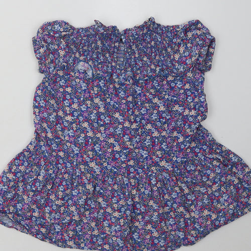 NEXT Girls Blue Floral Viscose A-Line  Size 4 Years  Crew Neck Button