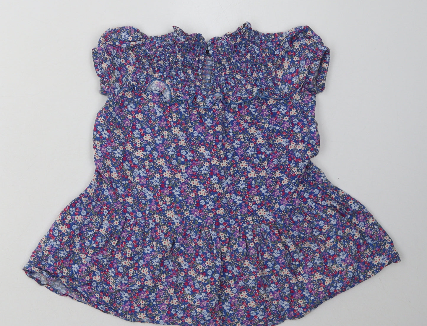 NEXT Girls Blue Floral Viscose A-Line  Size 4 Years  Crew Neck Button