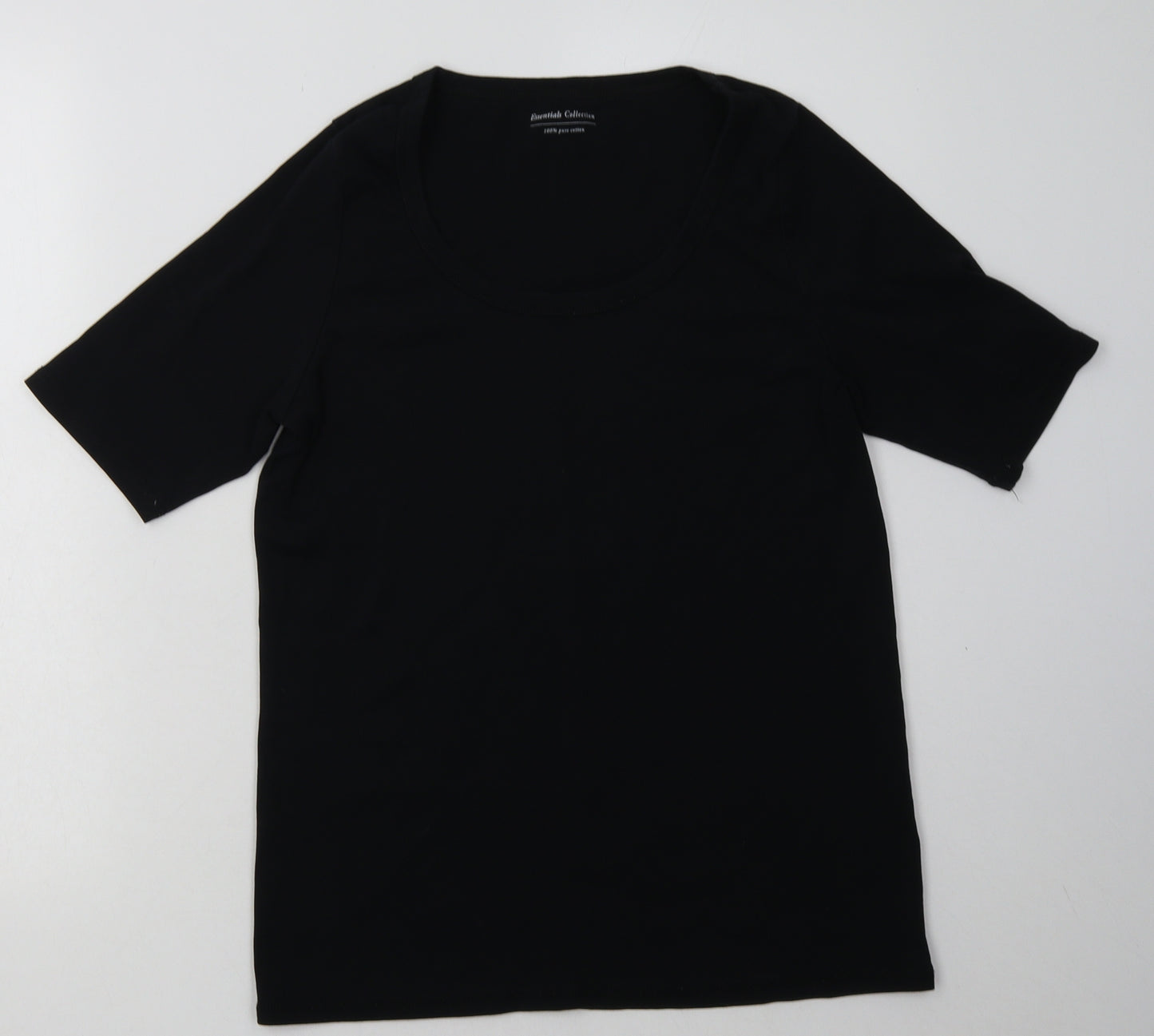 Marks and Spencer Womens Black  Cotton Basic T-Shirt Size 16 Scoop Neck