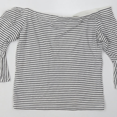Topshop Womens White Striped Cotton Basic T-Shirt Size 10 Off the Shoulder