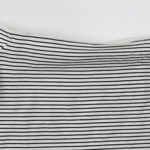 Topshop Womens White Striped Cotton Basic T-Shirt Size 10 Off the Shoulder