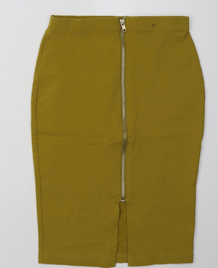 Primark Womens Yellow Viscose A-Line Skirt Size 8 Zip