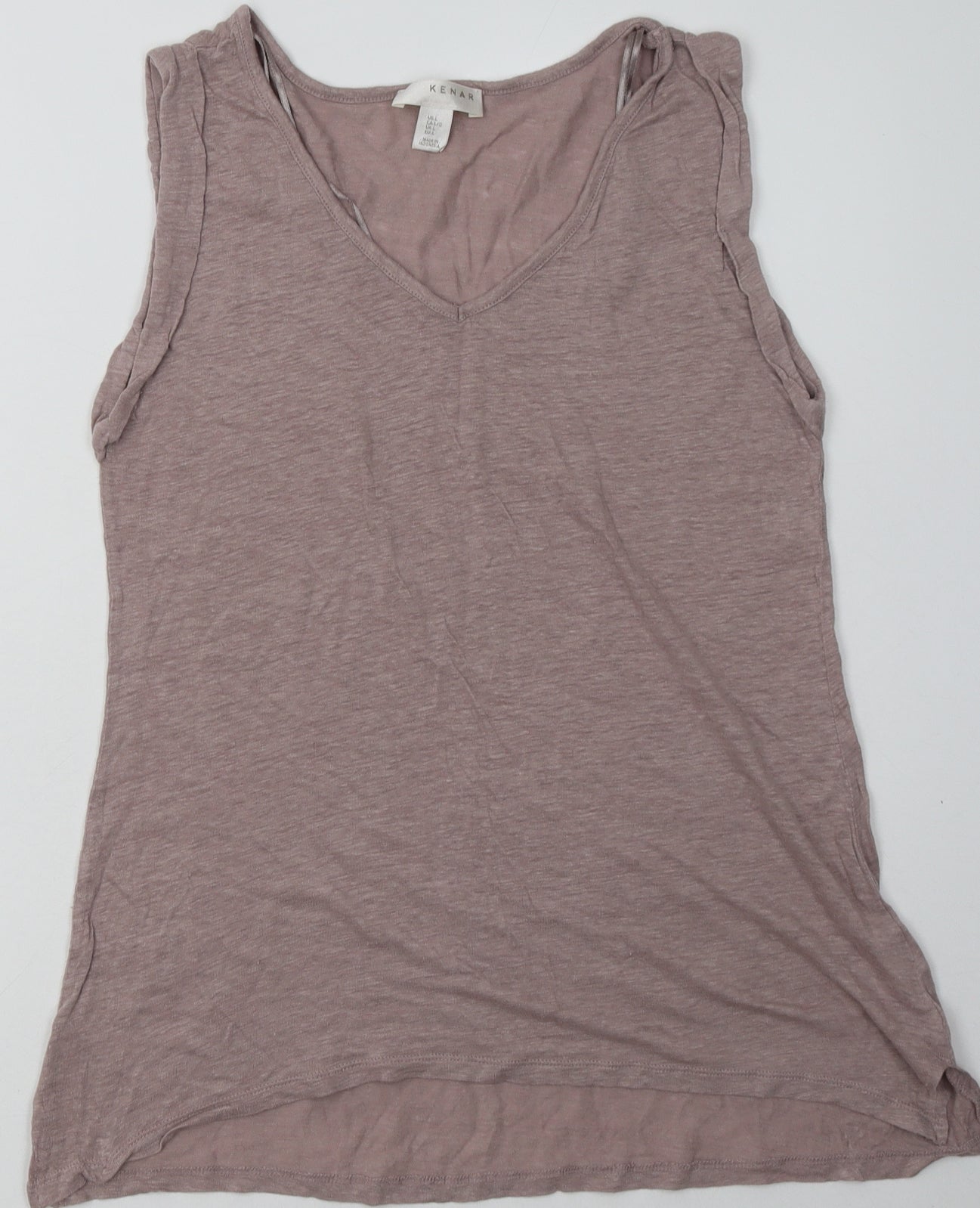 Kenar Womens Beige  Linen Basic Tank Size L V-Neck